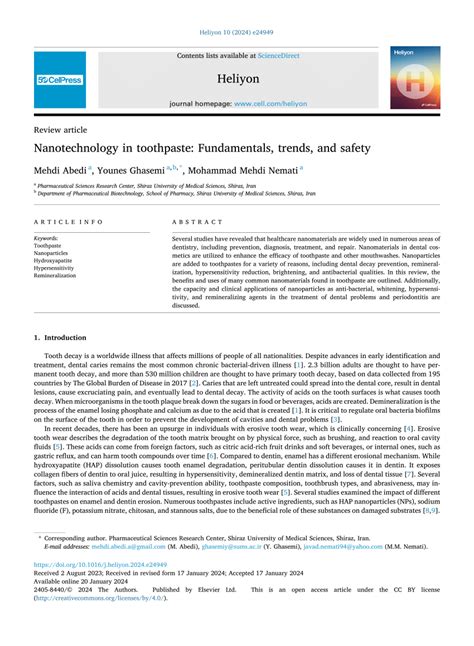 Nanotechnology in toothpaste: Fundamentals, trends, and safety.
